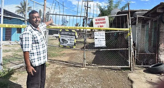 Mohammed Kadar pointing at the flat that was partially  destroyed by fire in Nadi town on August 28, 2020. Photo: Mereleki Nai