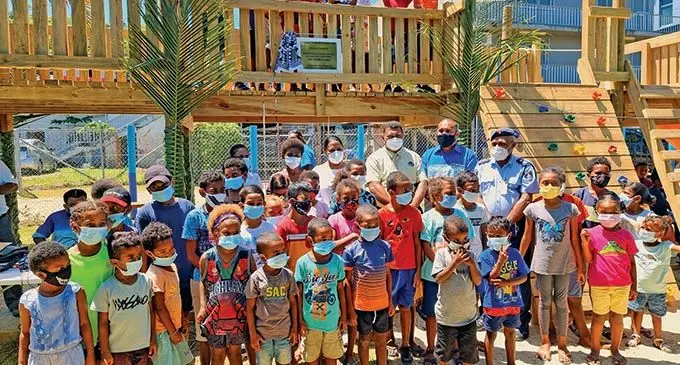 Minister for Local Government, Heritage and Arts, Premila Kumar, with Savusavu Town Council, Provincial Council staff and children of Savusavu during the Children’s Park opening on January 26, 2022.   Photo: Sampras Anand