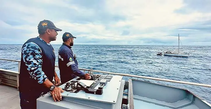 RFMF Naval Division deployed crew members to rescue the trio who encountered bad weather at sea off Fiji waters on Sunday. Photo: RFMF Naval Division