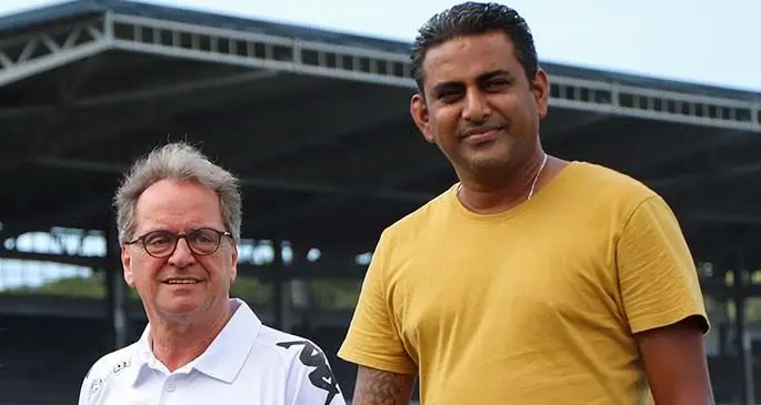 From left, Vodafone Fijian football coach Flemming Serritslev and former technical director Ravinesh Kumar at Churchill Park, Lautoka. Photo: Fiji FA Media.