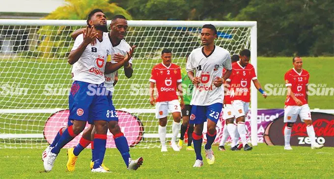 : Koromakawa Rentals & Tours Navua captain Arami Manumanubai celebrates after scoring the equaliser against Glamada Investments Rewa during their Digicel Fiji FACT clash at Lawaqa Park, Sigatoka, on May 27, 2022 Photo: WAISEA NASOKIA
