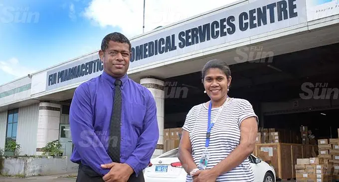 Newly appointed Fiji Pharmaceutical and Biomedical Services Centre (FPBS) director Jeremaia Mataika, and chief pharmacist Ilisabeta Pesamino. Photo: Ronald Kumar