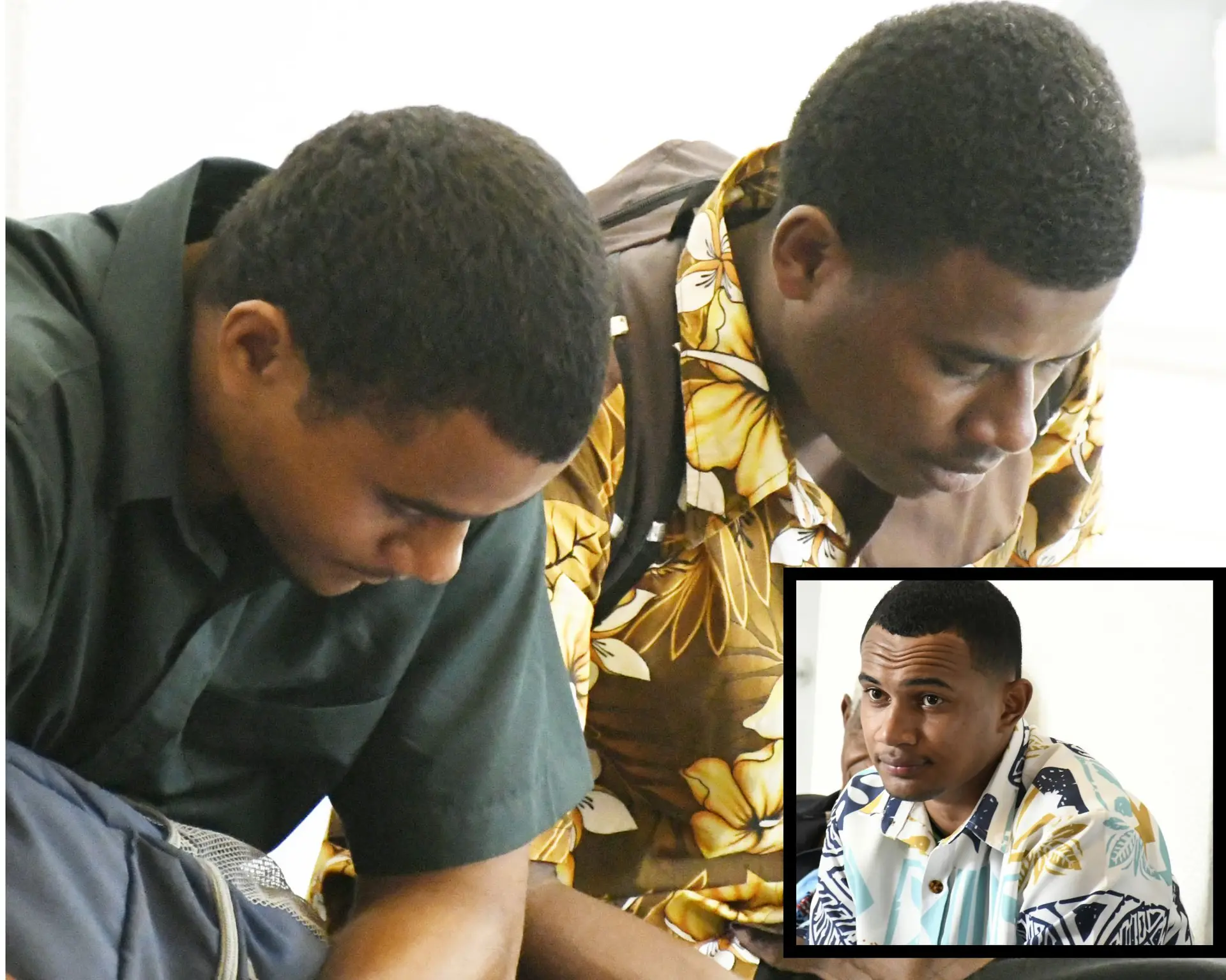 From left: Manoa Vakavunivalu and Alexander Leweniqila outside High Court on May 6, 2026. Inset: Aisake Lovobalavu 