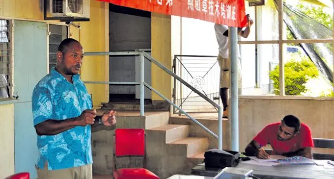 Senior Research Officer, Dr Tekini Nakidakida, addressing participant of the mushroom training. Photo: DEPTFO News