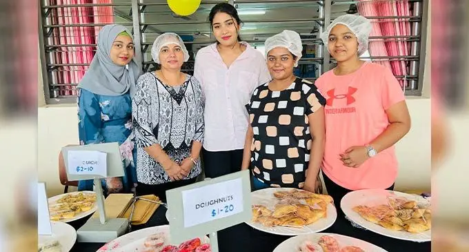From left: Nazila Nisha, Rina Sen, Makoi Women’s Vocational Training Centre Manager, Shazna Khan, Priyanka Prasad and Arishma Deo during the open day at the Makoi  Women’s Vocational Training Centre in Makoi on August 13. 2022. Photo: Nolishma Narayan