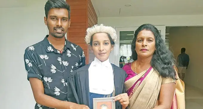 From left: Elder brother Divneel Naidu, Manisha Devi and Mother Kamal Kanta during the admission to the bar ceremony on September 25, 2020.  Photo: Shreeya Verma.