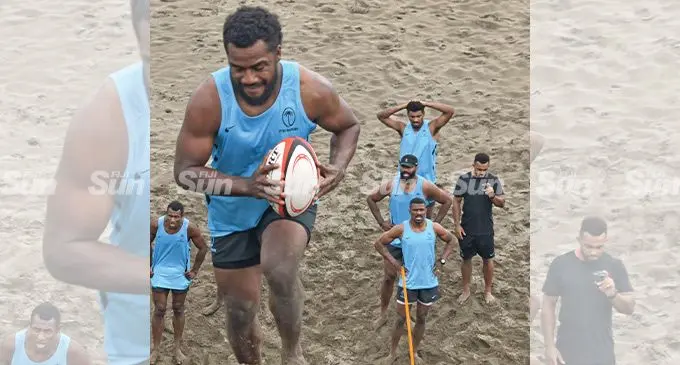 Vodafone Flying Fijians squad member Setareki Tuicuvu at the sand dunes in Sigatoka earlier in the week. Photo: Waisea Nasokia