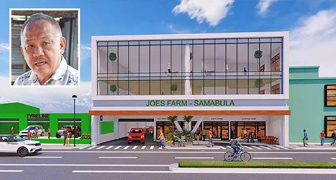An artist’s impression of Joe’s Farm - Samabula building. Inset: Michael Joe at Joe’s Farm - Samabula construction site in Suva on October 16, 2024. Photo: Ronald Kumar