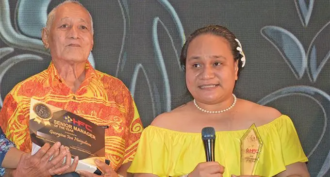 Georgina Naigulevu with father Sagaitu Sakani during the Disability Gala Awards night on March 10, 2019. Photo: Simione Haravanua