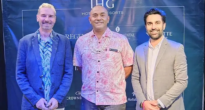 InterContinental Fiji Golf Resort & Spa General Manager Lachlan Walker, director of sales and marketing Hudson Mitchell and area director of sales, marketing and revenue South Pacific Akshay Singh. Photo: IHG Hotels & Resort Fiji.
