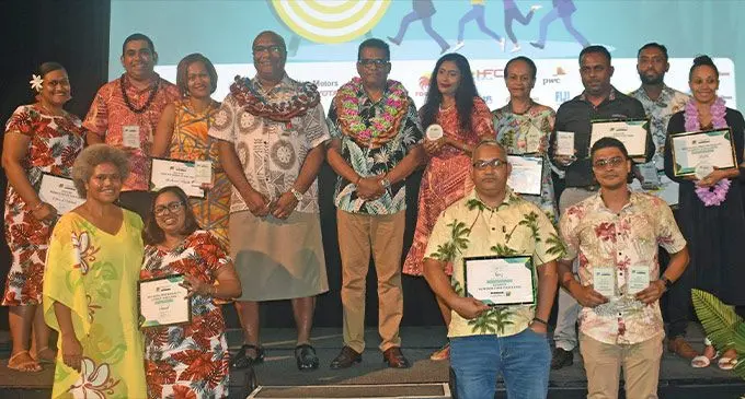 BSP Fiji Human Resources Annual Convention award recipients and chief guests at the Sofitel Fiji Resort and Spa on Denarau, Nadi. Photo: Waisea Nasokia