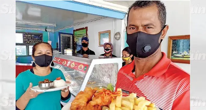 Cannibal Country restaurant owner William Danford with wife, Kafoa Danford and staff in Navua on July 19, 2021. Photo: Ronald Kumar