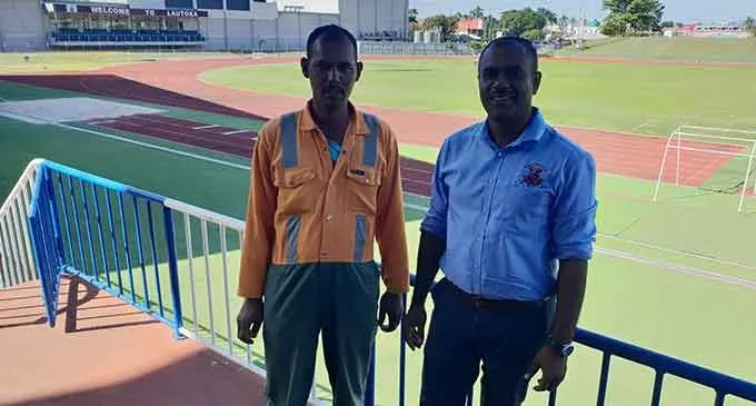 Lautoka City Council head of services, Deepak Lal (right) and LCC acting park headman, Salesh Prasad, at the Churchill Park in Lautoka on July 4, 2022. Photo: Nicolette Chambers