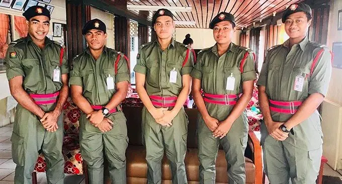 RFMF Officer Cadets Max Delai, Orisi Amaraki, Nathan Lilo,  Fane Rokowailoa and  Sera Lewaravu.
