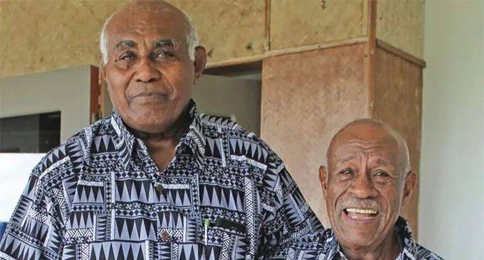 Rugby legends Ratu Ilaitia Tuisese (left) and Pio Bosco Tikoisuva at the Novotel Suva Lami Bay on April 27, 2019. Photo: Ronald Kumar