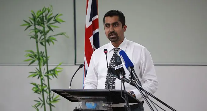 Acting Permanent Secretary for Economy Shiri Gounder during his nationwide address on May 4, 2021. Photo: Leon Lord