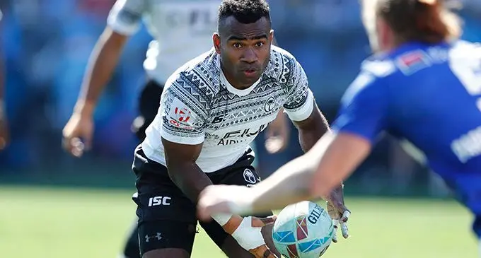 Fiji Airways Fijian 7s veteran halfback Jerry Tuwai looks for support against France during the Los Angeles Sevens pool game at the Dignity Health Sports Park in USA on March 1, 2020. Photo: World Rugby 