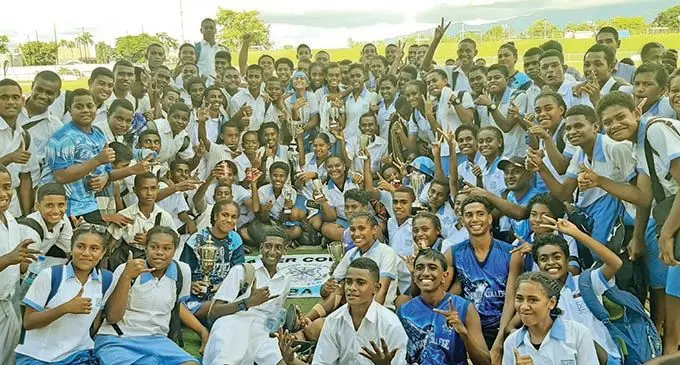 Xavier College athletes celebrate winning the Ba Zone athletics competition at Churchill Park, Lautoka, on March 18, 2021.  Photo: Salote Qalubau