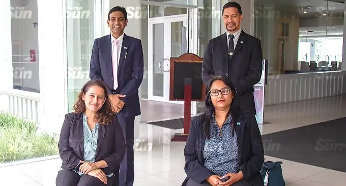 Back from left, standing back: Permanent Secretary for Environment Joshua Wycliffe with Permanent Secretary for Forestry Pene Baleinabuli. Seated from left: Director Environment Sandeep Kaur with Conservator of Forests Sanjana Devi during the Environment Impact Assessment (EIA) Business Roundtable for the Logging and Sawmilling Sector at Suva’s Grand Pacific Hotel on December 3, 2021. Photo: Leon Lord