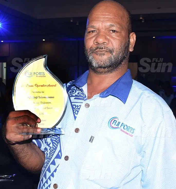 Fiji Ports Terminal Limited Employees awards best crane operator winner, Ratu Kini Jojituivono at Grand Pacific Hotel on February 20, 2021. Photo: Ronald Kumar.