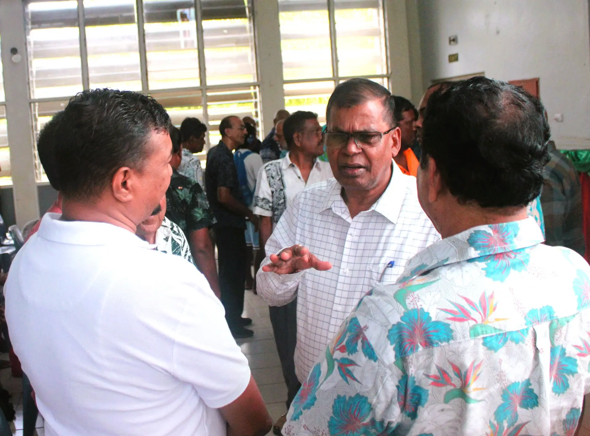 Acting Prime Minister and Minister for Finance Biman Prasad with National Federation Party supporters 