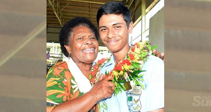 Gospel High School head boy Avinash Dayal with his grandmother Kini Tamani Toakula following the prefects induction ceremony at the school hall on February 19, 2021. Photo: Ronald Kumar