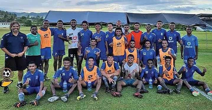 Digicel Fiji Under-20 football team with new head coach Rodolfo Zapata at the Ba Academy ground on February 9, 2023. The Fiji U20 side takes on the national team along with Solomon Islands and Vanuatu in next month’s competition. Photo: Fiji FA Media