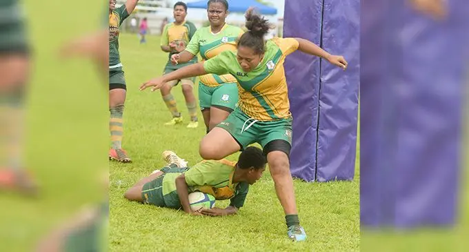 Ratu Latianara Secondary School's Alisi Mereoni scores during the first round of competition of the Southern Zone's Weet-Bix Raluva Trophy at Bidesi Park, Suva. 