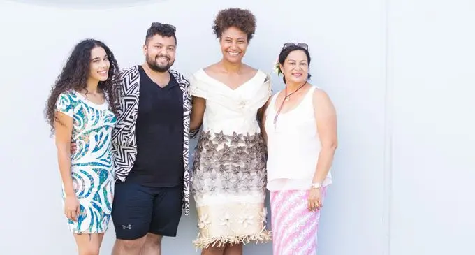 From left to right: Avalon Pickering, Faraz Ali (Chairman of the Fashion Council), Mere Nailatikau (model), Libby Pickering (designer)