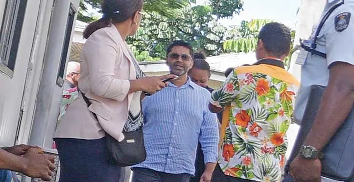 Center: Former Fiji Broadcasting Corporation chief executive Riyaz Sayed-Khaiyum at the Suva court precinct on May 2, 2023. Photo: Jone Salusalu