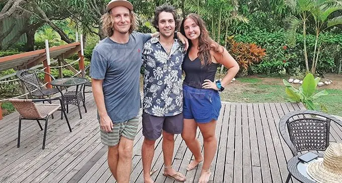 From left: Ben Wright,Alden Sawyer and Claudia Santino at the Rustic Pathways Momi Bay on March 22, 2021. Photo: Salote Qalubau