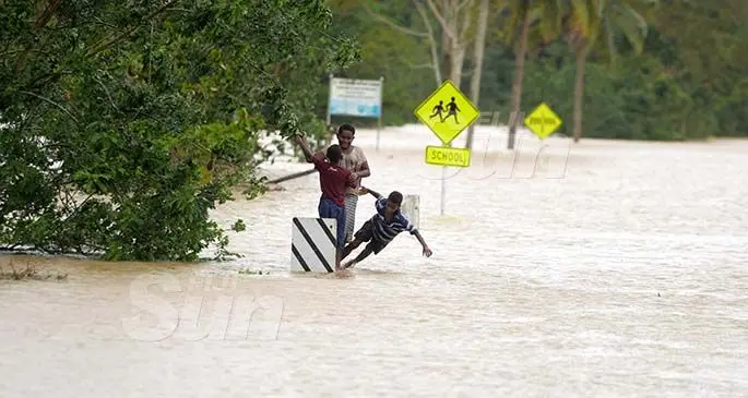 Children seen playing in floodwaters in Naqali, Naitasiri, on December 29, 2019. Photo: Ronald Kumar
