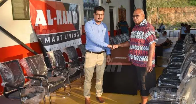 Conference equipment from Al-hamd Smart Living director, Ashfaaq Ahmad Khan at the Nadi Fire Station on July 6, 2020. Photos: Waisea Nasokia
