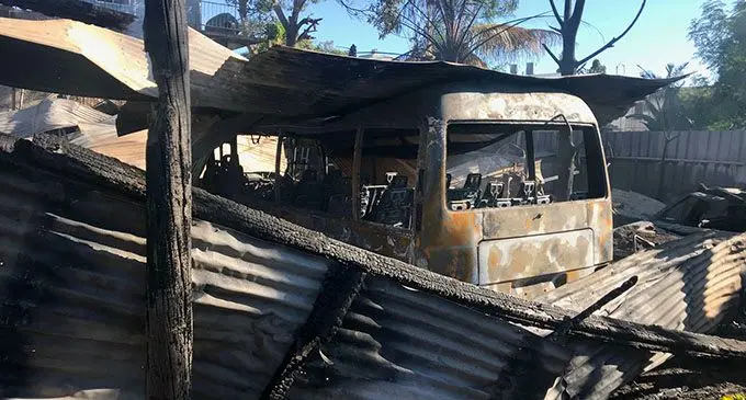 One of the 11 vehicles that was destroyed in the fire on Thursday night at Kennedy Avenue in Nadi. Photo: Waisea Nasokia  