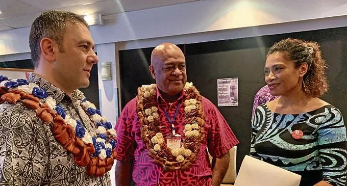(From left) International Labour Organisation Director Matin Karimli, Fiji Trades Union Congress National President Daniel Urai and Opposition Whip and member Lynda Tabuya at the 48th Biennial Delegates Conference at Holiday Inn, Suva on August 29, 2020.  Photo: Fonua Talei