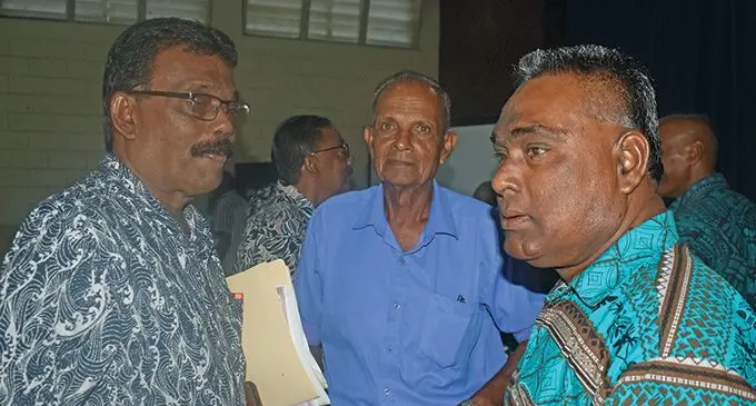 From left: Lautoka Cane Producers Association chairman Bala Dass, Shiu Narayan and Ravindra Singh at the Civic Centre in Nadi. Photo: Waisea Nasokia