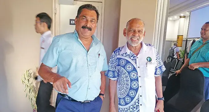 Fiji Trades Union Congress general secretary Felix Anthony (left) with Minister for Employment, Productivity and Industrial Relations, Agni Deo Singh. Photo: Mereleki Nai