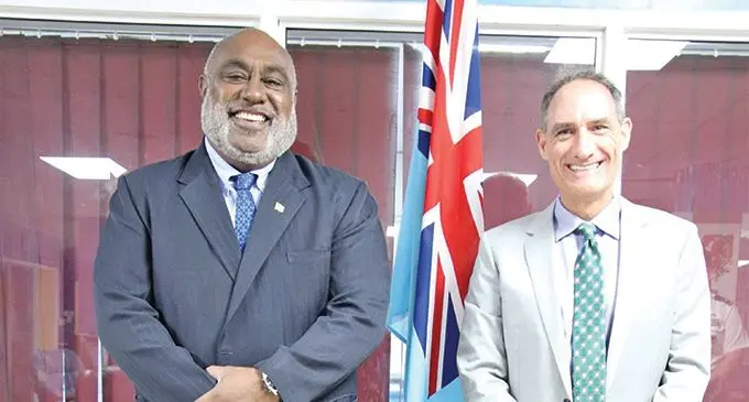 Minister for Fisheries, Semi Koroilavesau with Charge d’ Affaires for the Embassy of the United States of America, Michael Goldman. Photo: Ministry of Fisheries 