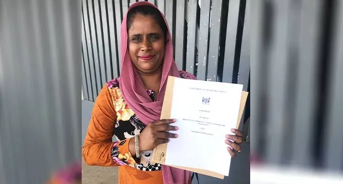 Fozeena Bano with her grant agreement letter on June 30, 2022. Photo: Shratika Naidu