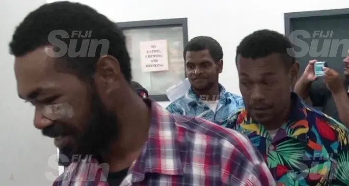From left: Kolinio Vatunitu, Masi Cava and Maikeli Nawaqa at the Nadi Magistrates Court. Photo: Waisea Nasokia