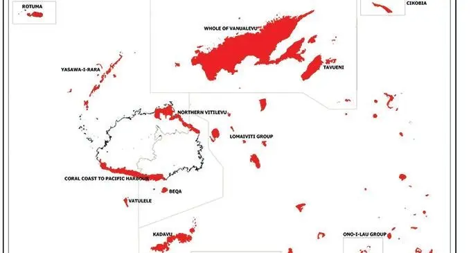 Strong wind warning map at 10.45am on 13th December, 2020. Source Fiji Meteorological Service 