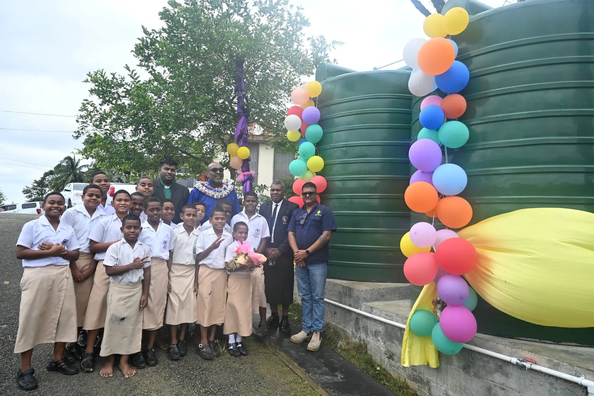 The commissioning of two new 10,000-litre water storage tanks at Dilkusha Boys School in Nausori.