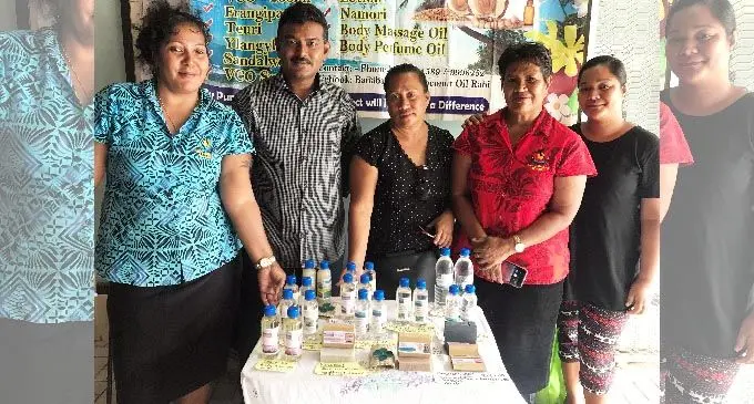 From left: Banaban Virgin Coconut Oil staff Teriatake, Acting Principal Agriculture Officer North Rohit Lal, Trainee from Kiribati Mwemweteata Teravea, VCO operation manager Terikano Takesao and trainee Meeri Ribabaiti at the Labasa RB Arcade on October 3, 2019. Photo :Laisa Lui