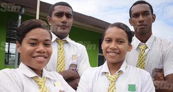 Front from left: Assemblies of God head girl Lavenia Dikeleiwai, deputy head girl Ledua Soquturaga. Back from left: Head boy Emmanuel Vasuturaga and deputy head boy Samu Batikalau after the school prefects induction on March 3, 2021. Photo: Ronald Kumar