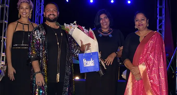 From left: Model of the Year: Jorja Naidu, Chairperson for the Fashion Council of Fiji and the Fijian Fashion Festival Faraz Ali, Naina Sayed-Khaiyum who received a special acknowledgement for her contribution to the industry, and Minister for Industry, Trade and Tourism Premila Kumar at the Grand Pacific Hotel on February 2, 2019. Photo: Simione Haravanua