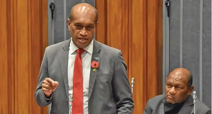 Minister for Lands Jone Usamate in Parliament on October 22, 2021
