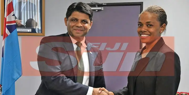 Attorney General  Aiyaz Sayed-Khaiyum with the Online Safety Commissioner Anne Dunn.