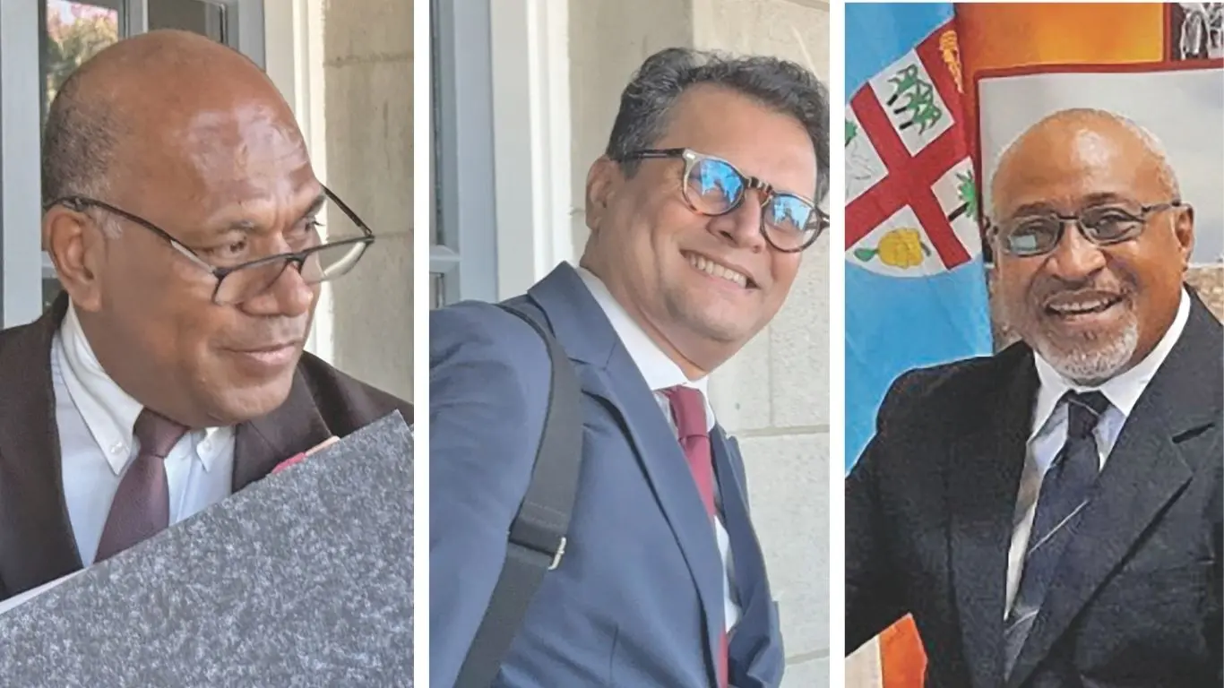 From left: International Christian Embassy Jerusalem Fiji branch lawyer Aca Rayawa, Fiji Airways lawyer, Nilesh Prasad and International Christian Embassy Jerusalem (ICEJ) Fiji branch national director Mikaele Mudreilagi.
