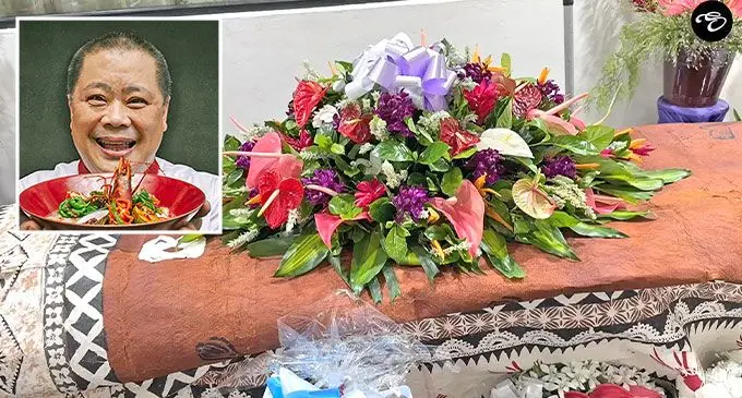 The casket of the late Chef Lance Seeto. Inset: The late Chef Lance Seeto.