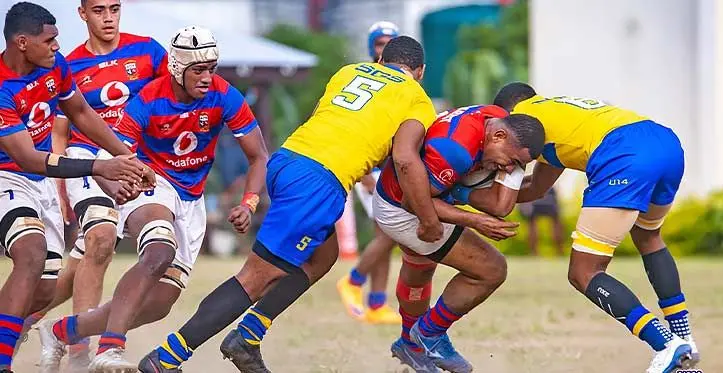 Secondary school Deans rugby action between Marist Brothers High School and Suva Grammar School in the Under-18 grade. Photo: Pita